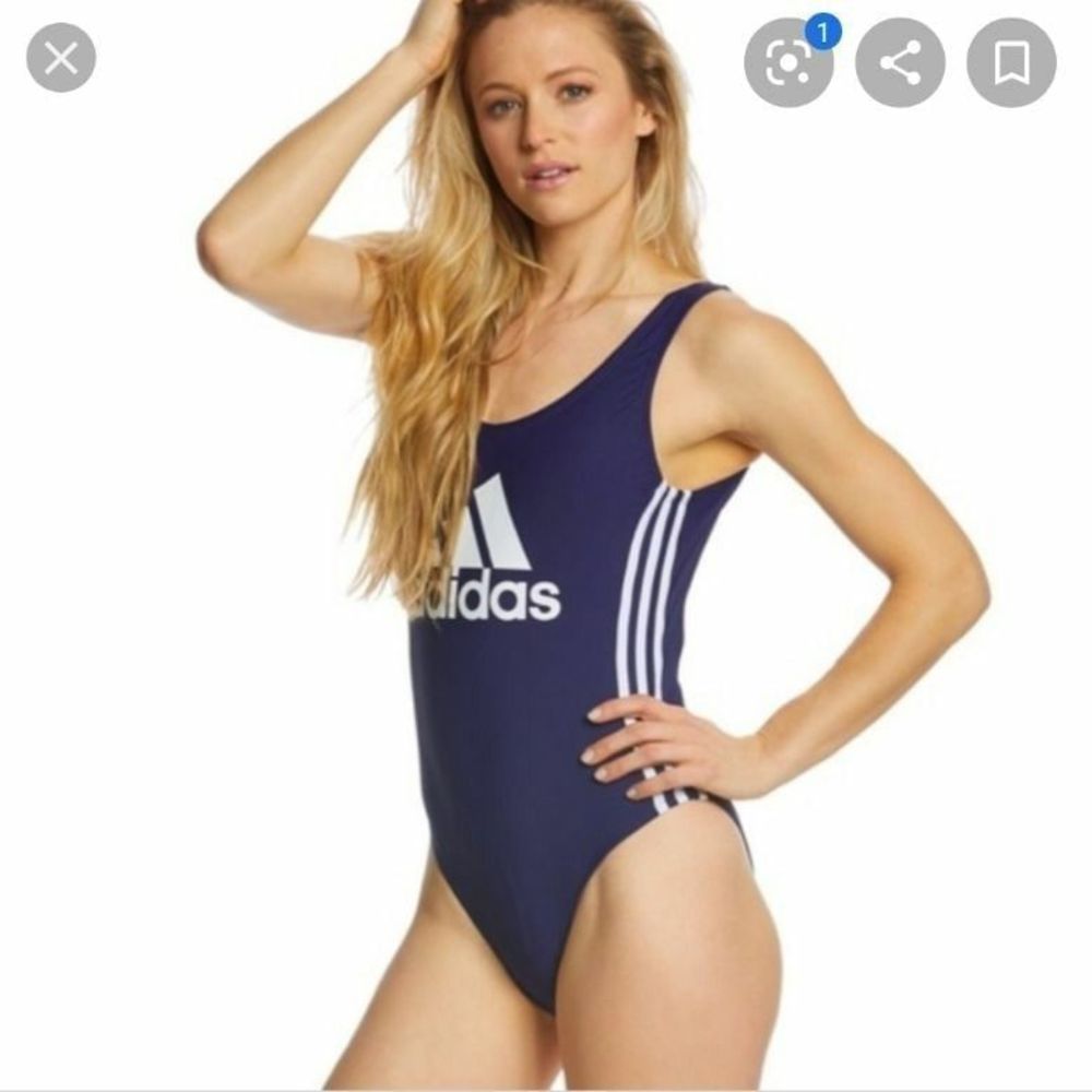NWT Adidas Navy White Side Stripe One Piece Swimsuit Size Large